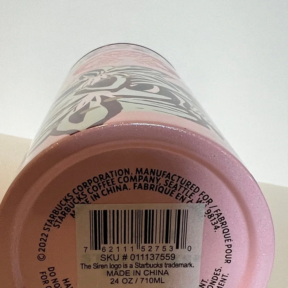 RARE Starbucks 2022 Holiday Pink Enchanted Forest Stainless Steel Tumbler 24 Oz